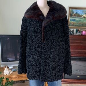 Elegant Black Genuine Lamb and Mink  Women's Coat